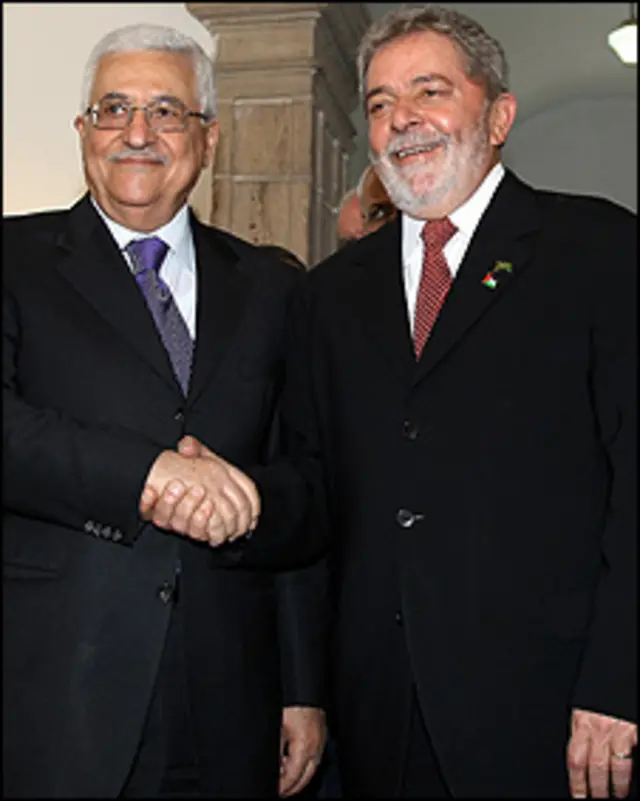 O presidente palestino, Mahmoud Abbas (esq.) e Luiz Inácio Lula da Silva em Salvador (Foto: Ricardo Stuckert/PR)