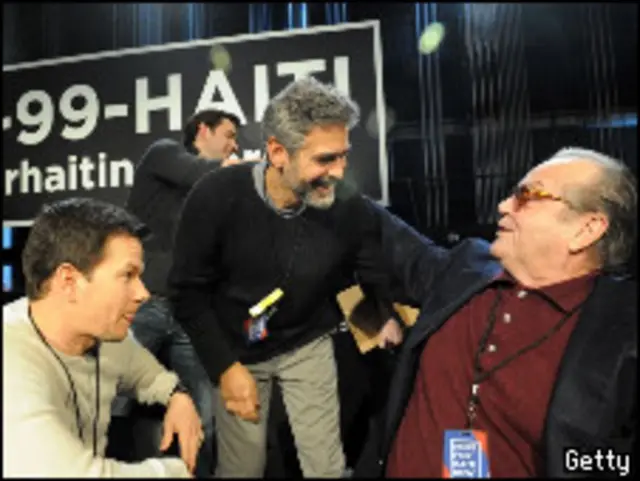 Mark Wahlberg, George Clooney e Jack Nicholson durante o evento de sexta-feira