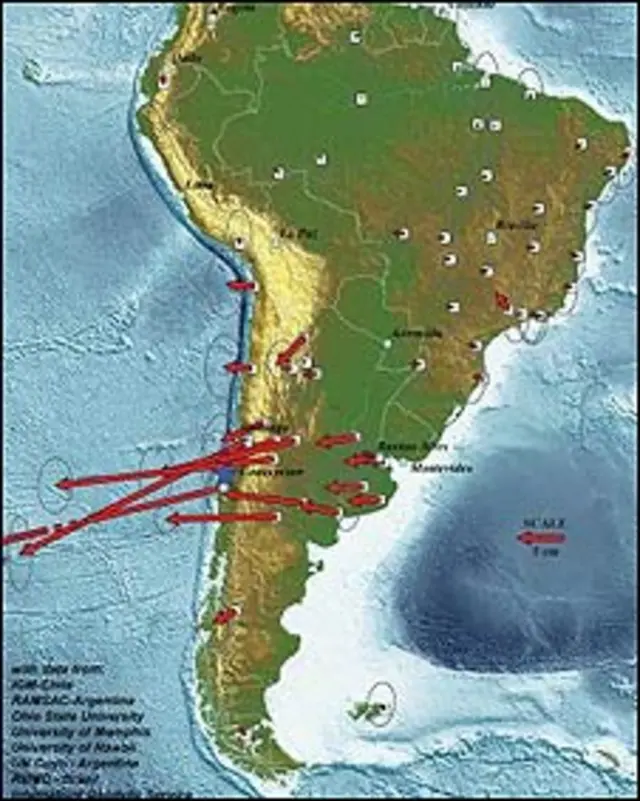 Mapa del movimiento de ciudades (Gráfica: Universidad de Hawaii)