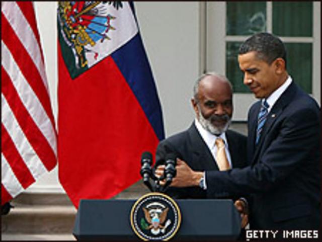 René Preval y Barack Obama en la Casa Blanca