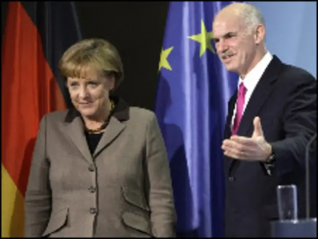 Kanselir Jerman Angela Merkel dan PM Yunani George Papandreou