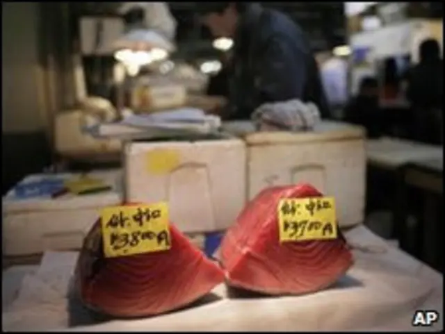 Pedaços de atum-rabilho à venda em Tóquio