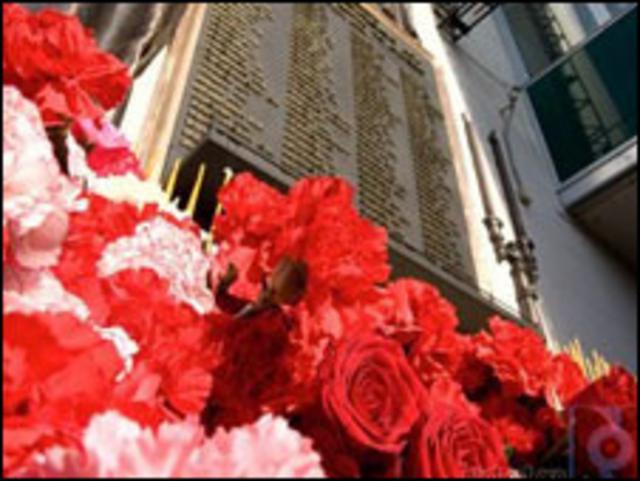 Цветы у мемориала жертв Дубровки