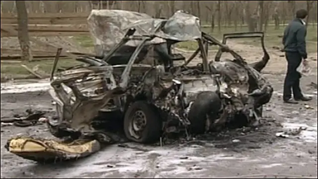Сгоревший автомобиль в Кизляре 