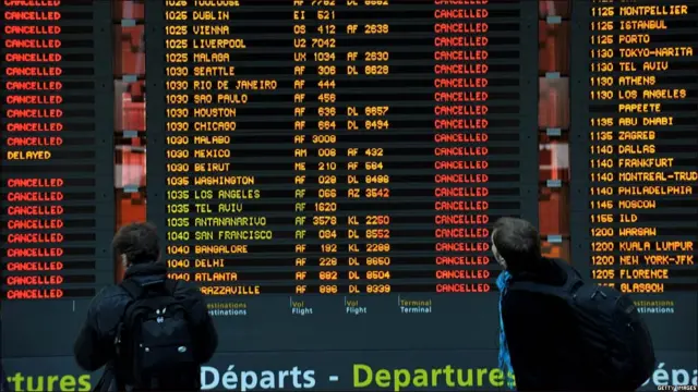 Pantalla de información con vuelos cancelados