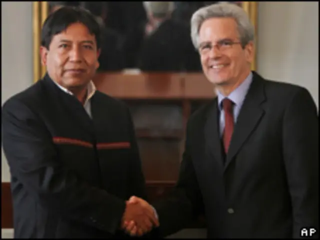 David Choquehuanca, canciller de Bolivia, y Arturo Valenzuela, subsecretario de Asuntos Hemisféricos de EE.UU.