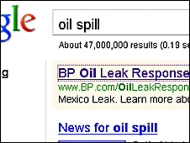 Página de resultados de Google con el anuncio de BP