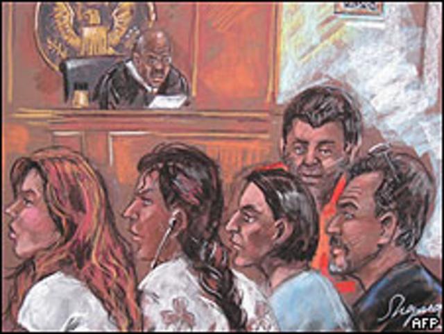 Dibujo de los supuestos espías en su comparecencia ante un juez de Nueva York