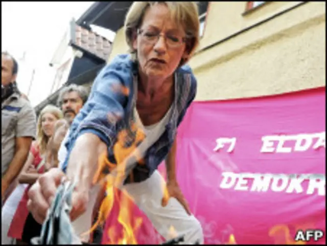 Gudrun Schyman membakar uang 