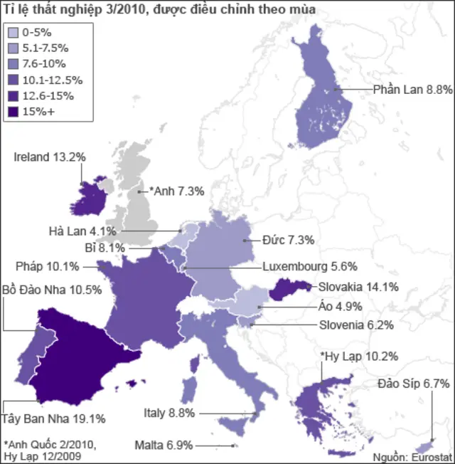 Bản đồ mức thất nghiệp tại khu vực Euro