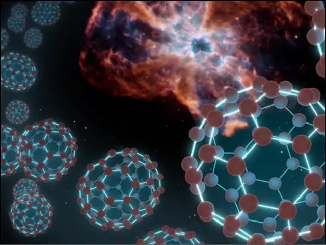 نقش هنرمند از ملکول های باکی بال که در فضا یافت شده اند