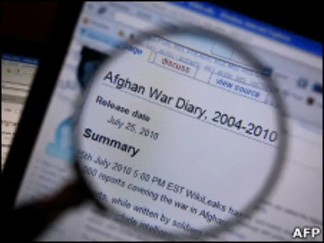 Tela do dossiê do Wikileaks sobre a guerra no Afeganistão