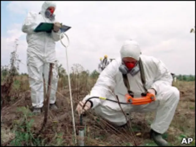 科学家检查切尔诺贝利土壤的辐射污染