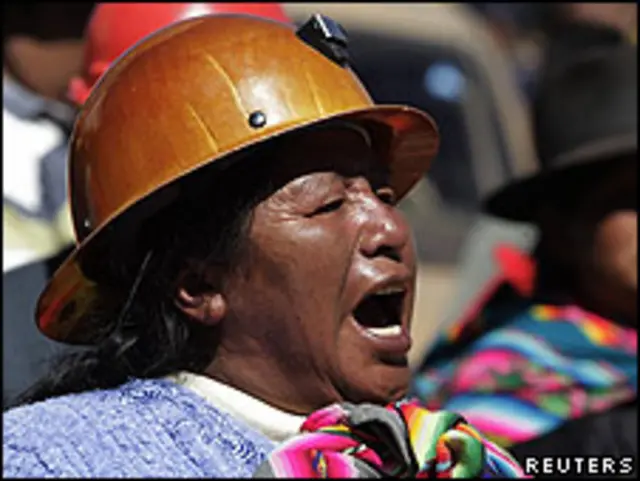 Una minera boliviana en la protesta.