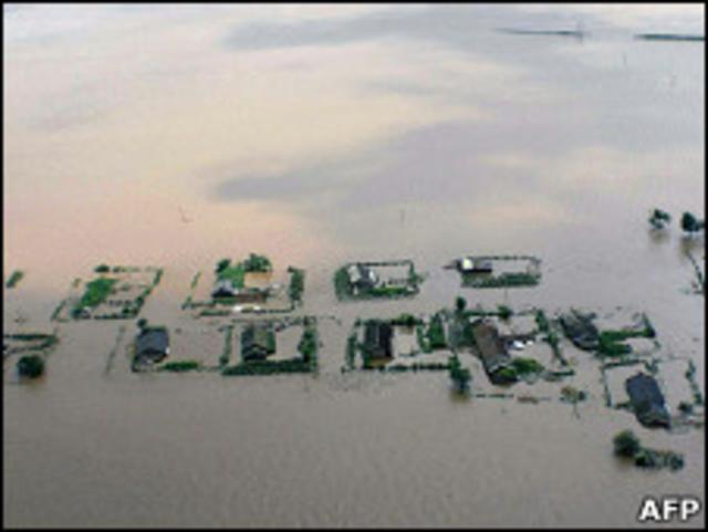 Vista de las inundaciones en Corea del Norte