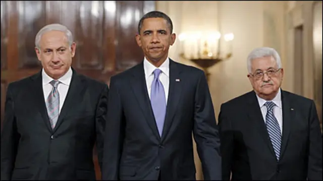 PM Benjamin Netanyahu, Presiden Barack Obama dan Presiden Mahmoud Abbas bertemu di Gedung Putih
