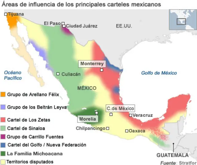 Mapa de la influencia de los carteles en México
