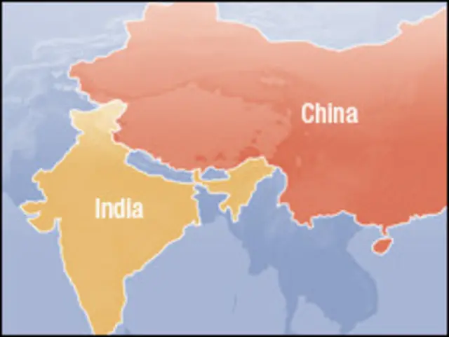 नेपाल, भारत र चीनको नक्शा