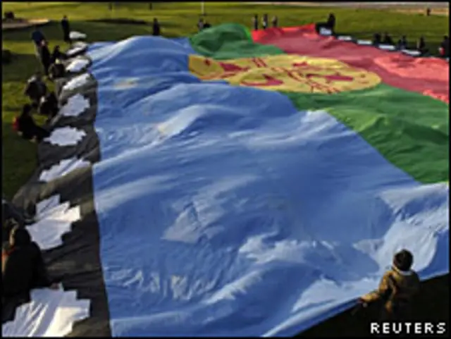 Bandera mapuche durante una protesta