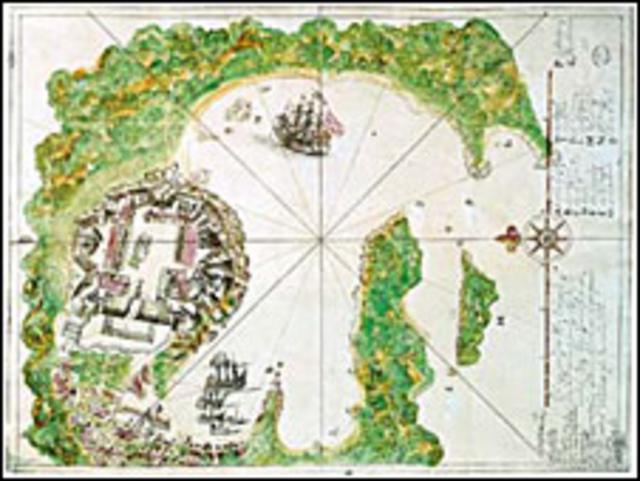 Mapa del castillo y puerto de Acapulco. Imagen: Ministerio de Cultura - Archivo General de Indias