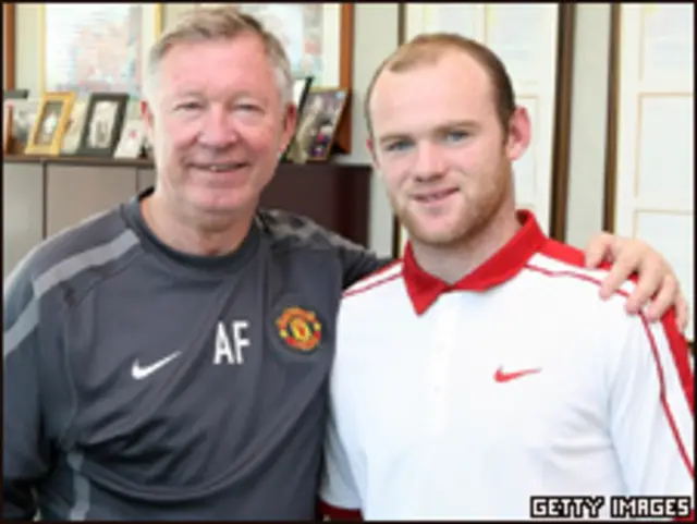 Wayne Rooney y Alex Ferguson