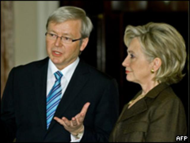 澳大利亚前总理陆克文和美国国务卿希拉里（24/03/2009）