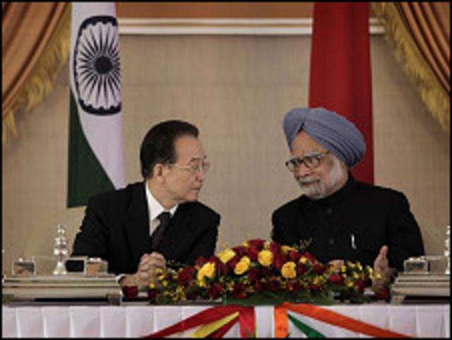 Primer ministro chino Wen Jiabao y de la India Manmohan Singh