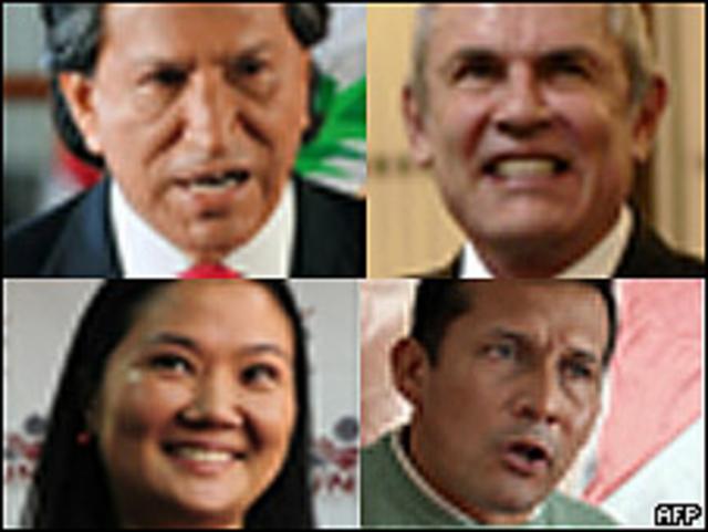 De izquierda a derecha en el sentido de las agujas del reloj: Alejandro Toledo, Luis Castañeda, Ollanta Humala y Keiko Fujimori.