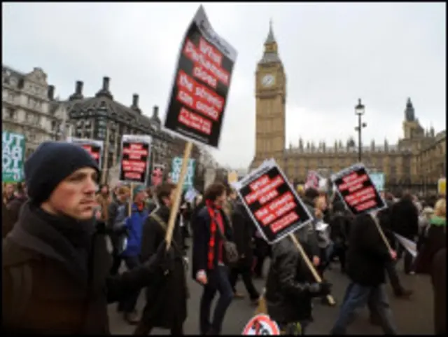 伦敦议会大厦前的示威者