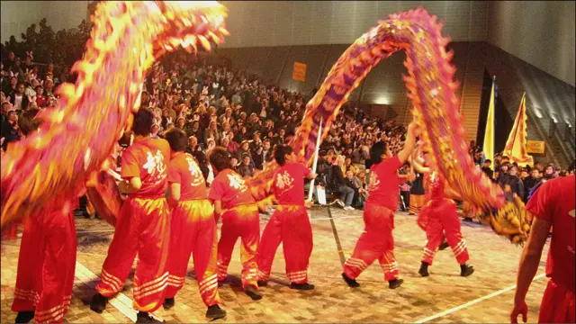 香港兔年花车巡游上中国国术龙狮总会舞龙迎新春（3/2/2011）