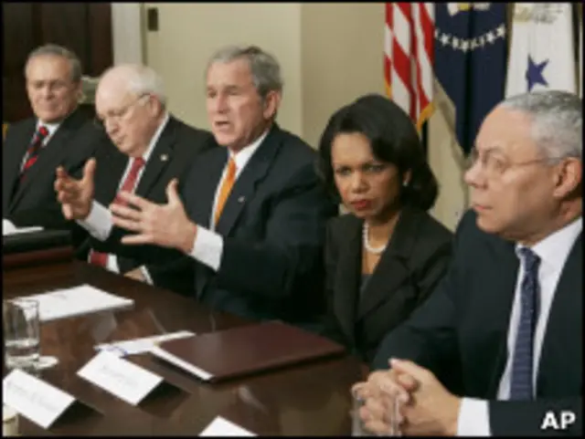 Пауэл, Райс, Буш на заседании в Белом доме