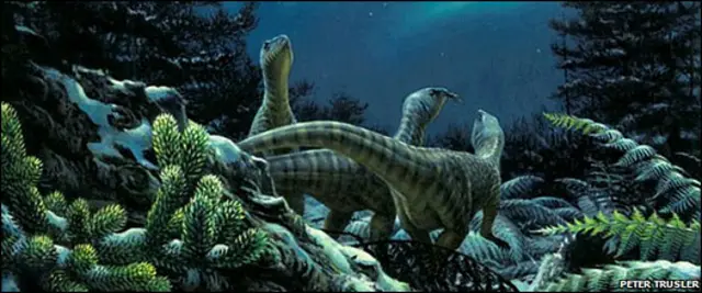 Ilustración dinosaurios en el Polo Sur