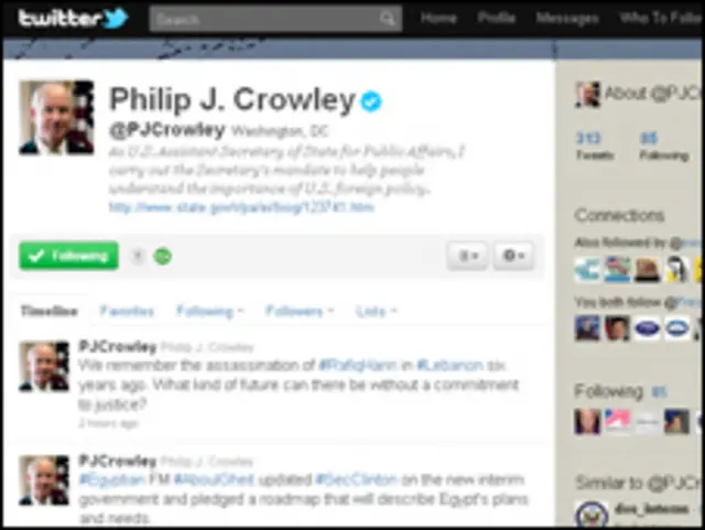 PJ Crowley bày tỏ phản đối trên trang Twitter của ông.