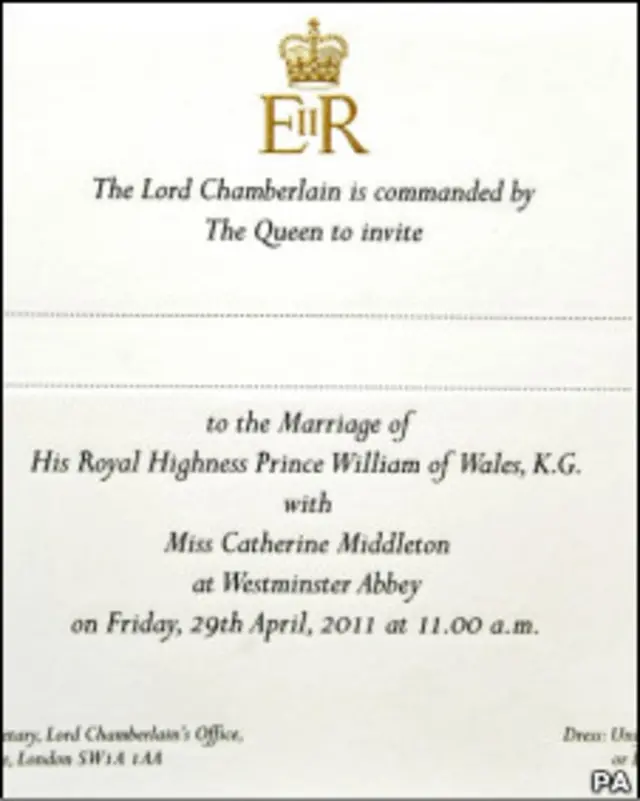 Convite para o casamento do príncipe William e Kate Middleton