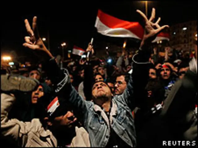 Celebraciones por la caída de Mubarak.