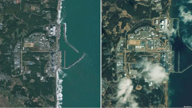 АЭС "Фукусима-1" и окрестности в 2009 и 2011 году 