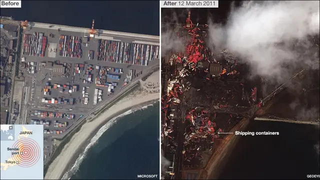 سندائی کے پورٹ میں پڑے کنٹینرز پانی میں بہہ کر کہاں سے کہاں چلے گئے۔