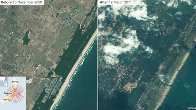 جاپان کے ساحلی شہر سندائی میں سب سے زیادہ تباہی ہوئی ہے۔ شہر کا ساحلی علاقے ڈوب گیا ہے اور کئی افراد کی ہلاکت کی اطلاع ہے۔ 