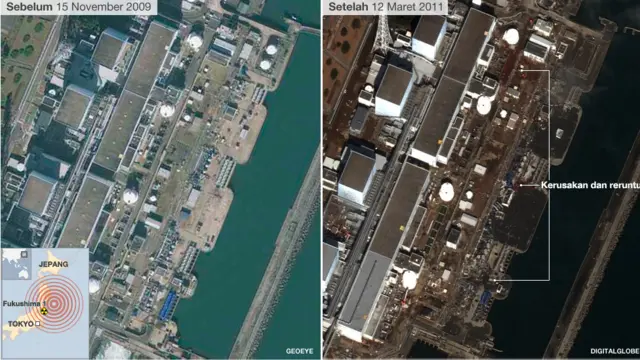 Jepang sebelum dan sesudah gempa, tsunami