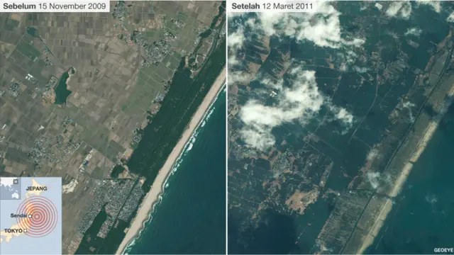 Jepang sebelum dan sesudah gempa, tsunami