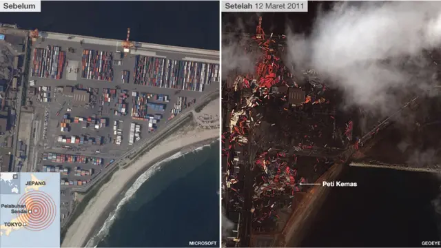 Jepang sebelum dan sesudah gempa, tsunami
