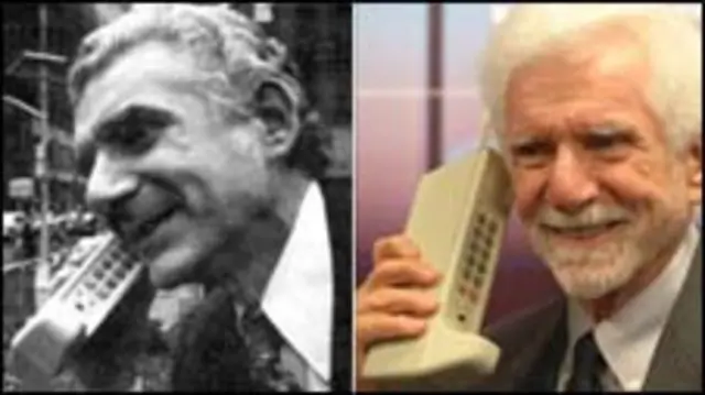 Martin Cooper em 73 (esquerda) e atualmente