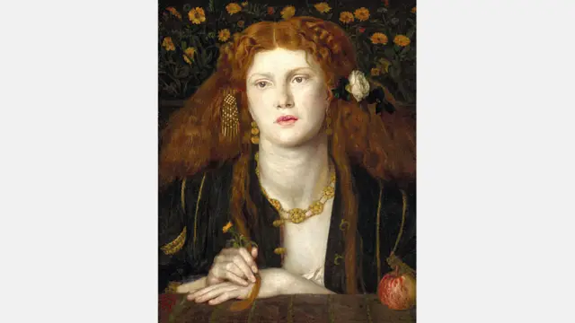 La exhibición está dividida en cuatro secciones: "La búsqueda de una nueva belleza", "El arte por el arte", "Gente bonita y casas estéticas" y "El tardío florecimiento de la belleza". Dante Gabriel Rossetti pintó en 1859 este óleo sobre lienzo titulado "Boca Baciata". © Museo de Bellas Artes, Boston.