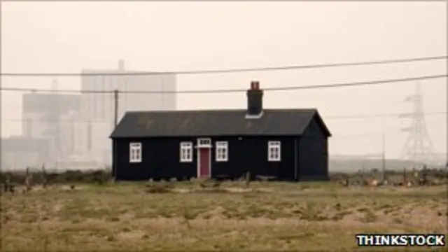 Casa y planta nuclear en Dungeness, Inglaterra