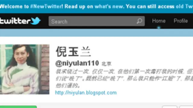 北京维权律师倪玉兰的推特在4月6日后未有更新(BBC中文网截图)