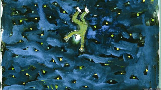 Un hombre cae en el vacío, dibujo de Akira Kurozawa