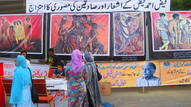 جشن میں صادقین کی وہ پینٹنگز بھی تھیں جو انھوں نے فیض احمد فیض کے اشعار پر بنائیں
