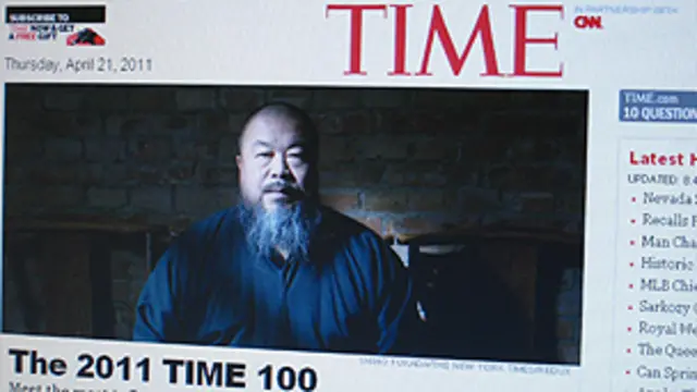遭中國當局拘禁的藝術家艾未未被美國《時代周刊》雜誌評選為「2011年全球最具影響力百名人物」之一(BBC中文網截圖)