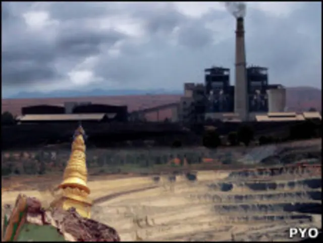 တီကျစ် ကျောက်မီးသွေးသုံး လျှပ်စစ်ဓါတ်အား စက်ရုံနဲ့ ဘုရားပျက် မြင်ကွင်း