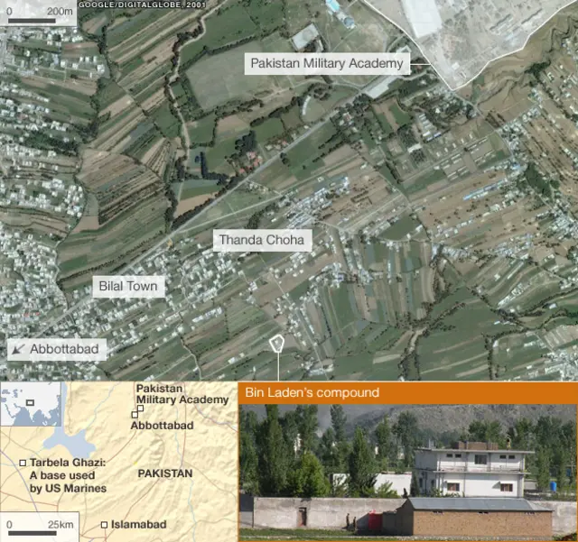 Hình chụp từ trên không khu vực có nhà của Osama Bin Laden